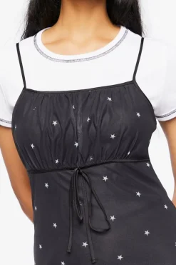 Star Print Mesh Mini Dress