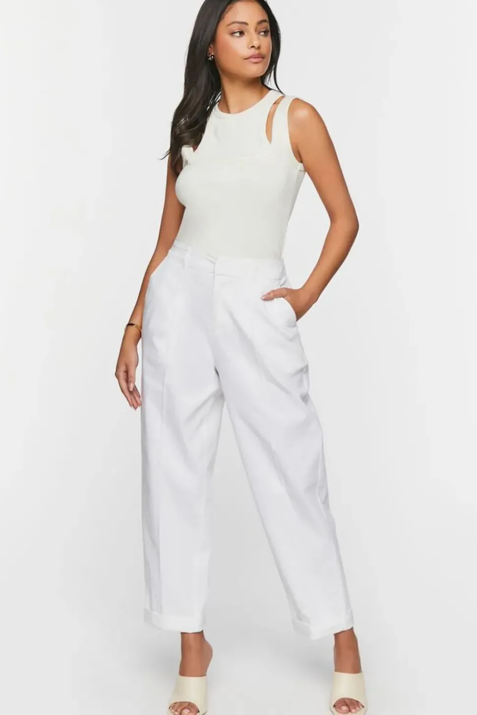 Straight-Leg Cuffed Ankle Pants