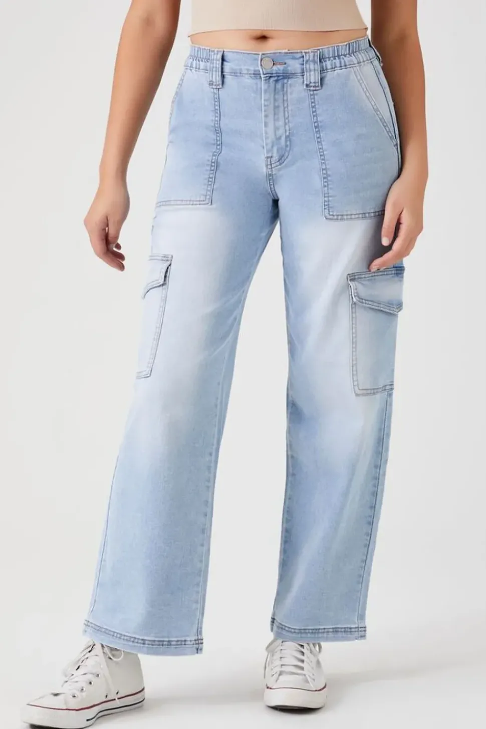 Straight-Leg Denim Cargo Pants