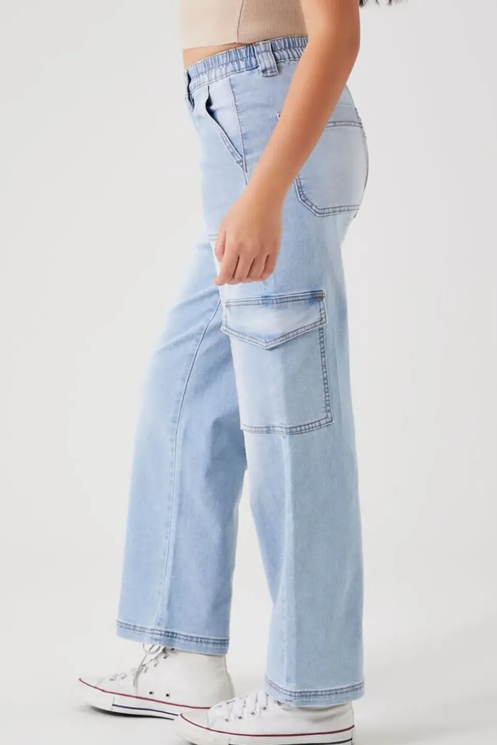 Straight-Leg Denim Cargo Pants