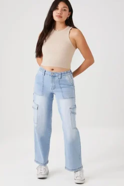 Straight-Leg Denim Cargo Pants