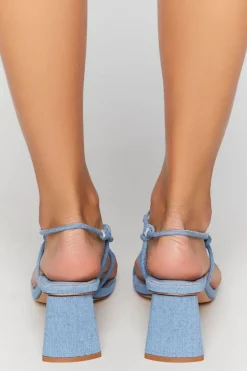 Strappy Denim Square-Toe Heels