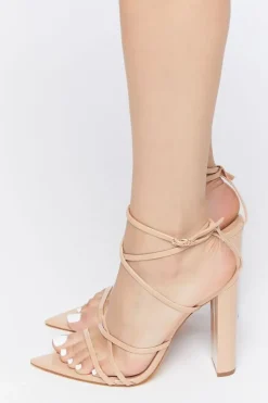 Strappy Faux Leather Block Heels