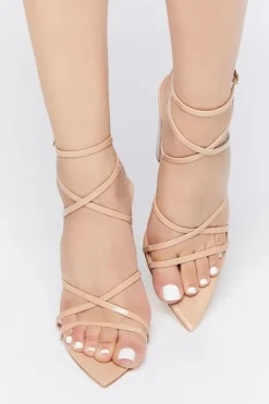 Strappy Faux Leather Block Heels