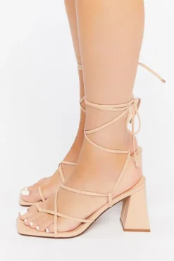 Strappy Faux Leather Lace-Up Heels