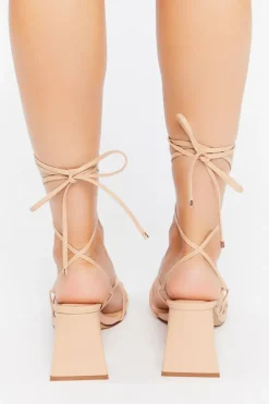 Strappy Faux Leather Lace-Up Heels