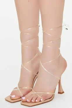 Strappy Open-Toe Lace-Up Heels
