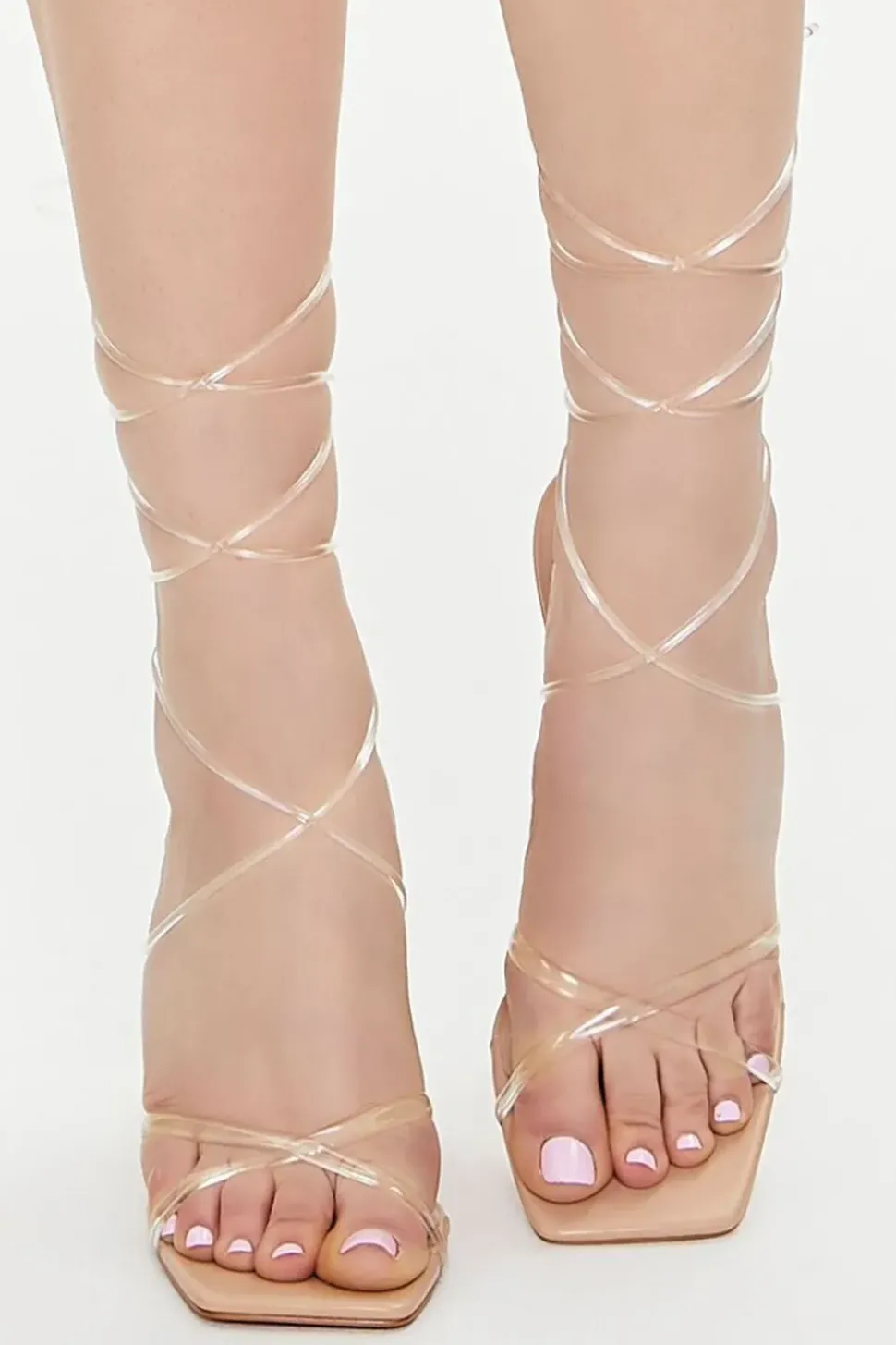 Strappy Open-Toe Lace-Up Heels