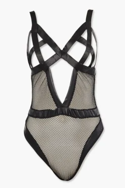 Strappy Sheer Mesh Lingerie Bodysuit