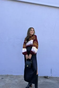 Striped Balloon-Sleeve Sweater
