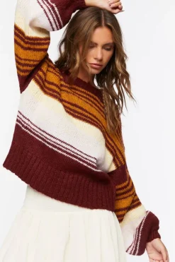 Striped Balloon-Sleeve Sweater