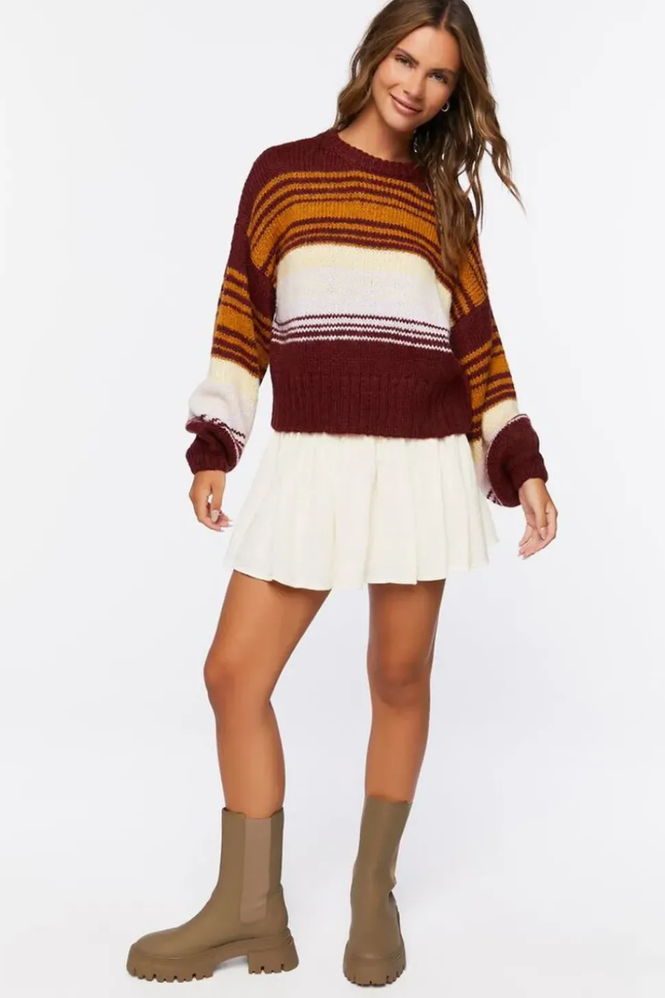 Striped Balloon-Sleeve Sweater