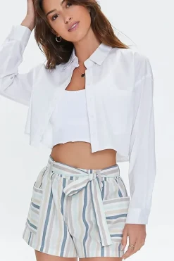 Striped Belted Linen-Blend Shorts