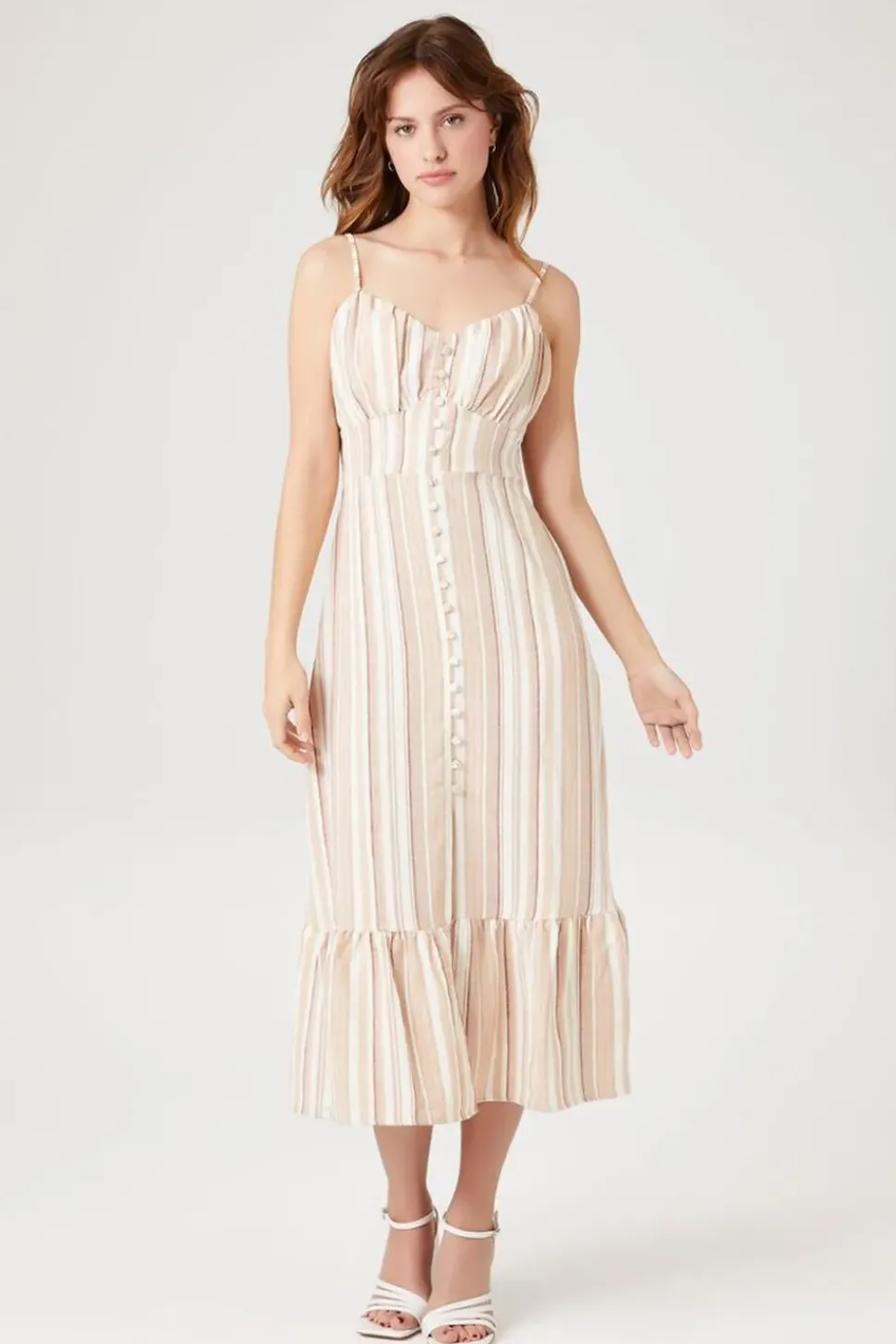 Striped Button-Front Cami Dress