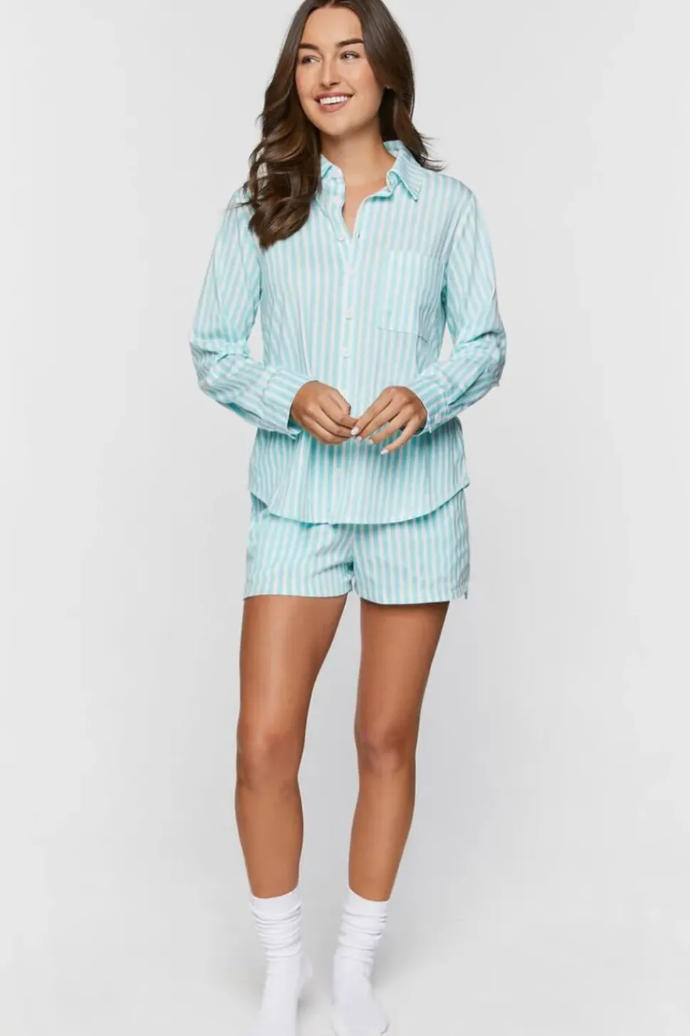 Striped Button-Front Pajama Shorts