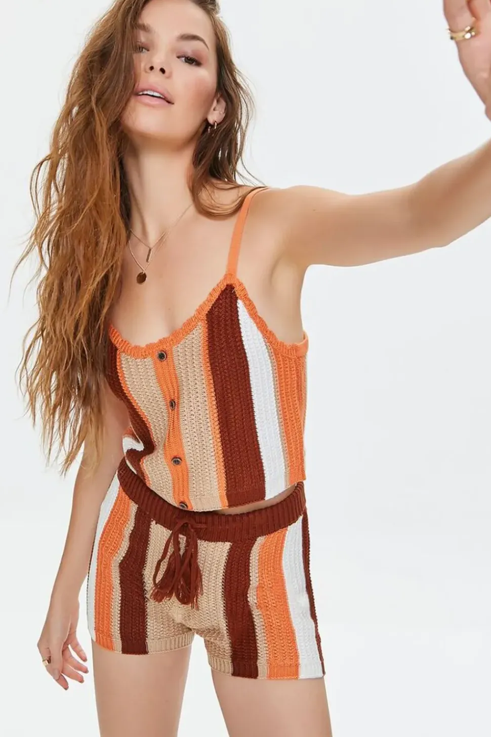 Striped Crochet Cami & Shorts Set