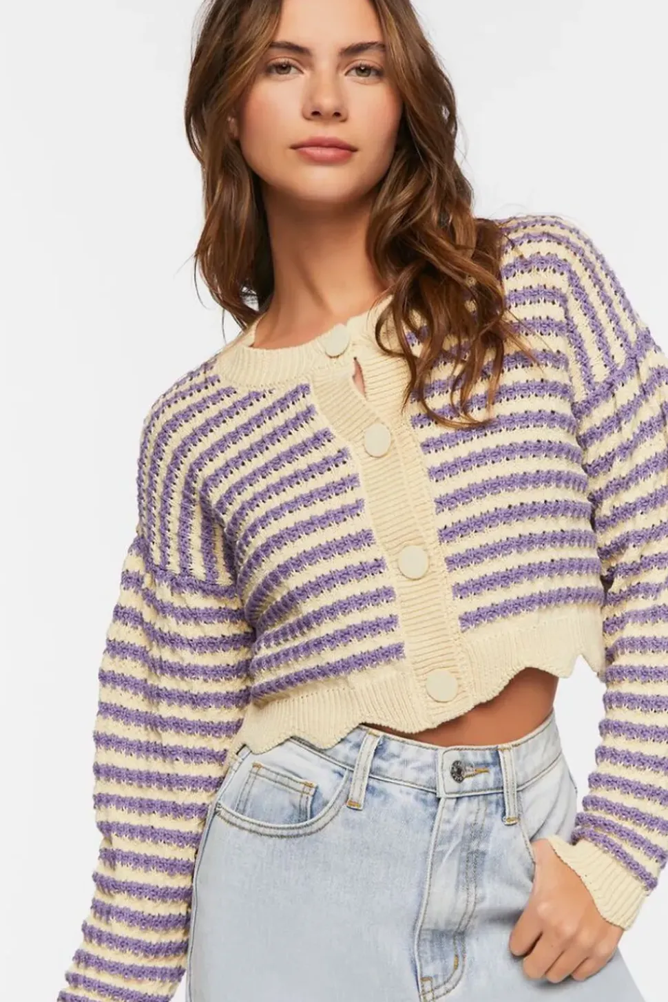 Striped Crochet Cardigan Sweater