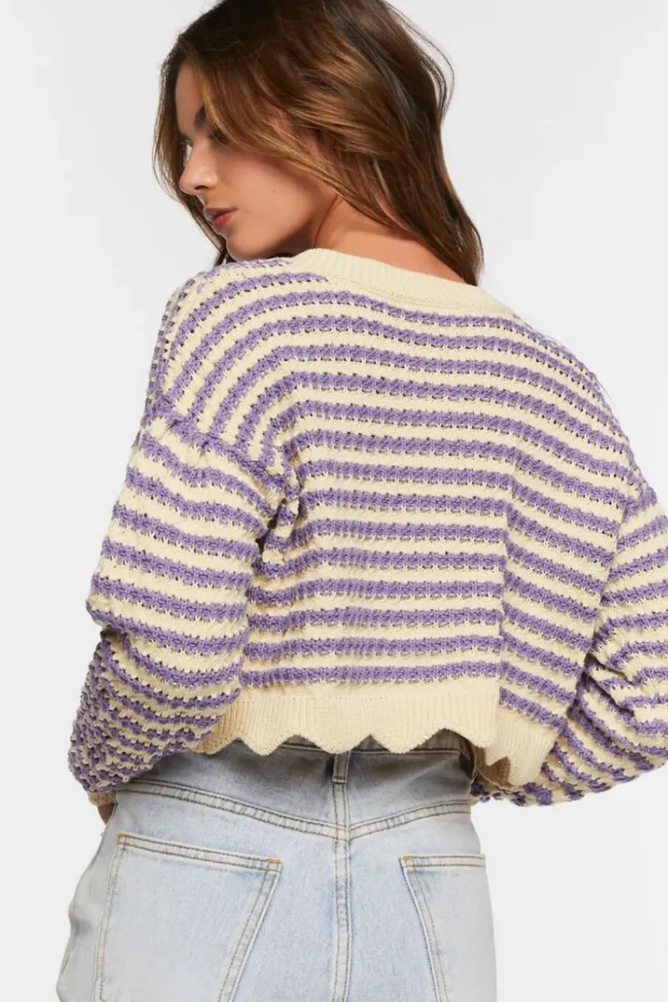 Striped Crochet Cardigan Sweater