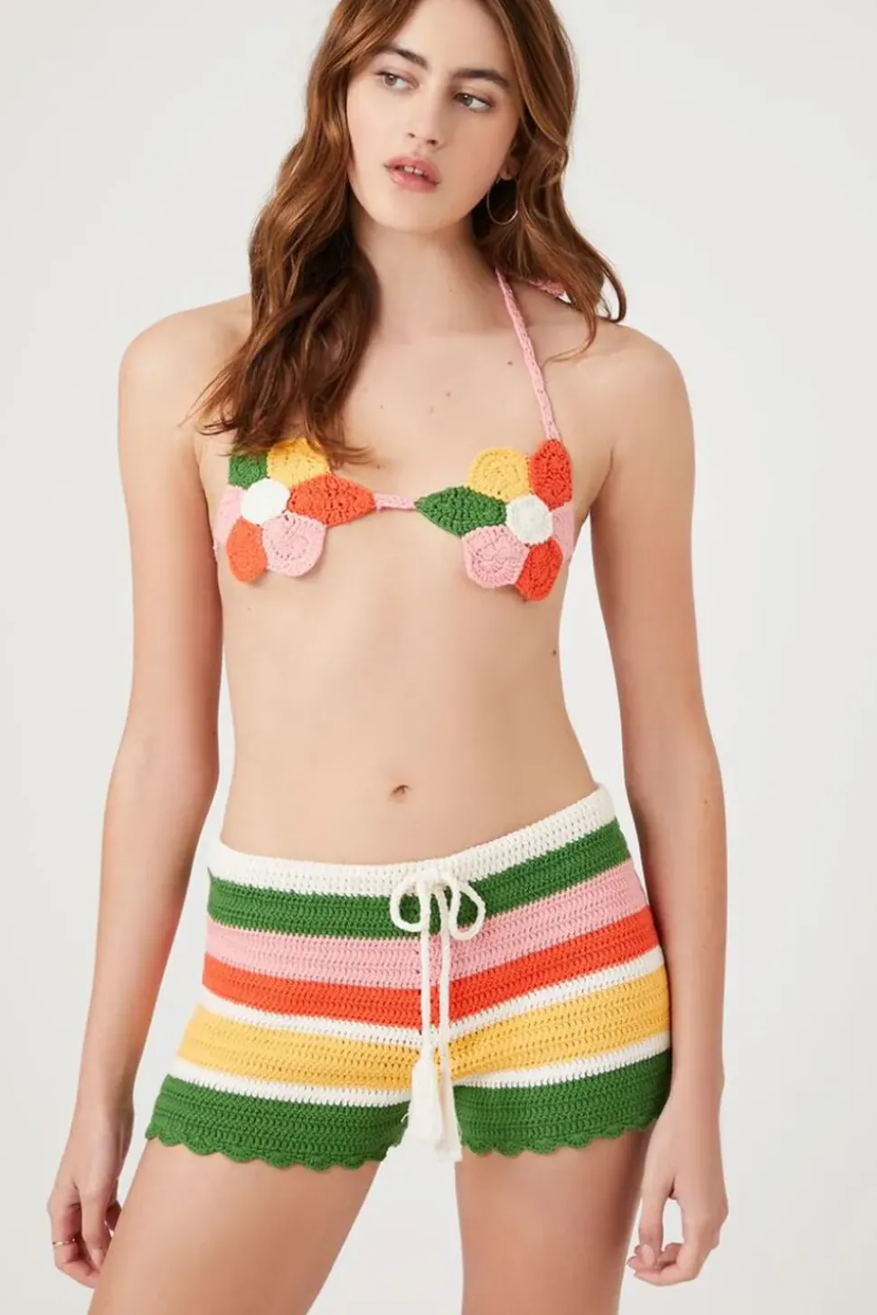 Striped Crochet Drawstring Shorts