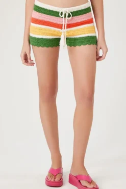 Striped Crochet Drawstring Shorts