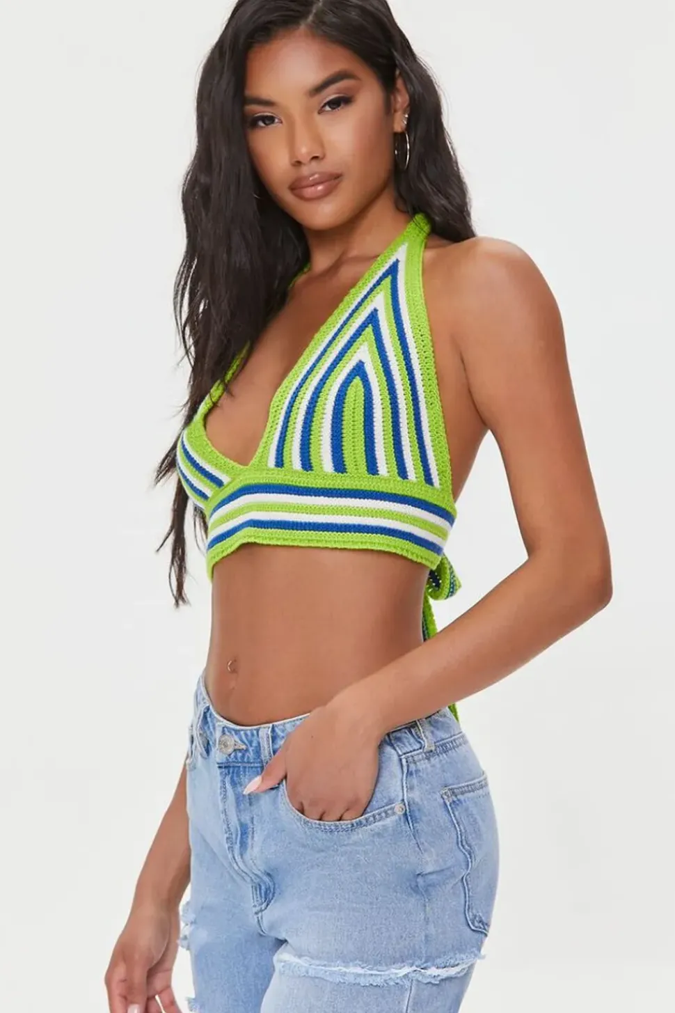 Striped Crochet Halter Crop Top