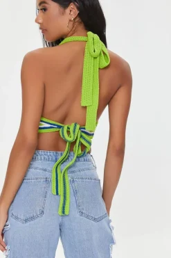 Striped Crochet Halter Crop Top