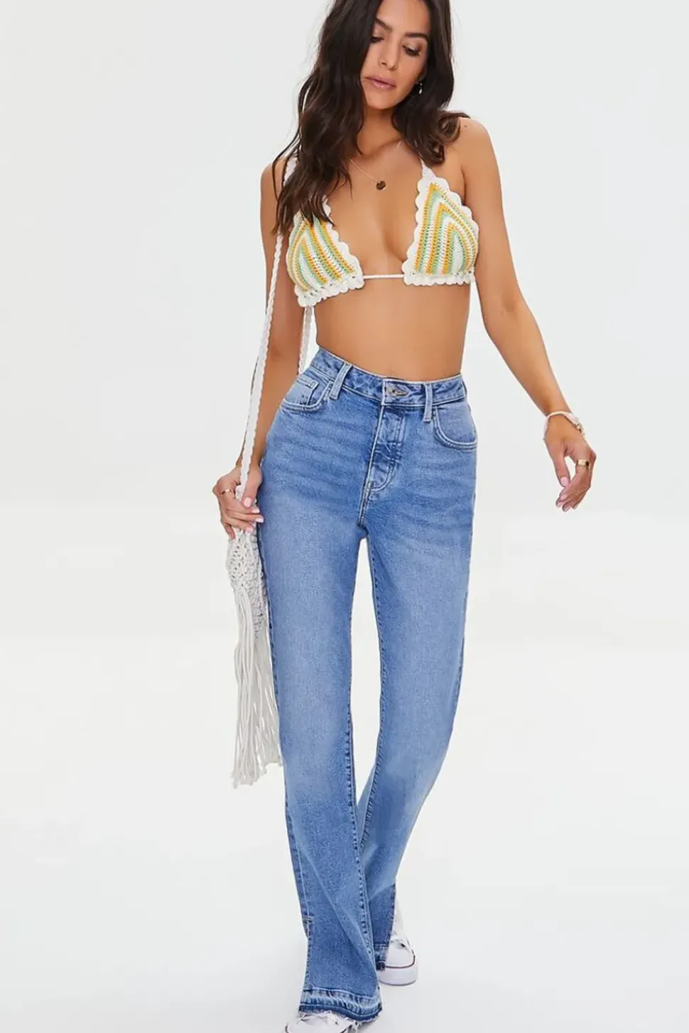 Striped Crochet Triangle Bralette