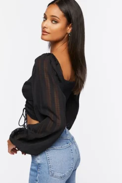Striped Cutout Peasant Sleeve Top