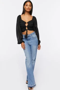 Striped Cutout Peasant Sleeve Top