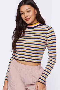 Striped Cutout Sweater-Knit Top