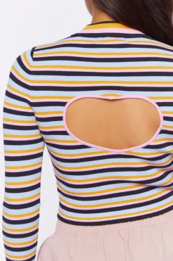 Striped Cutout Sweater-Knit Top