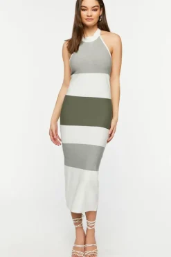 Striped Halter Midi Dress