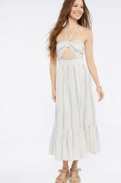 Striped Linen-Blend Midi Dress