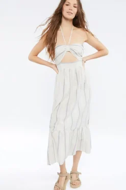 Striped Linen-Blend Midi Dress