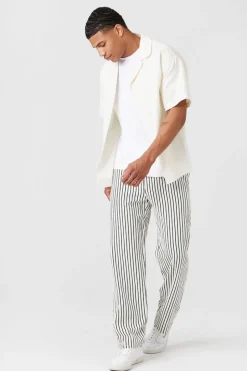Striped Linen-Blend Pants