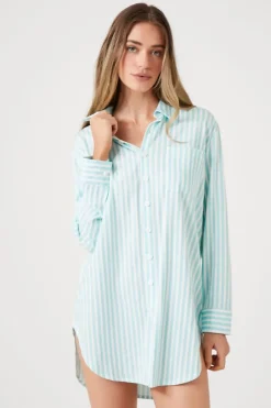 Striped Patch-Pocket Pajama Night Dress