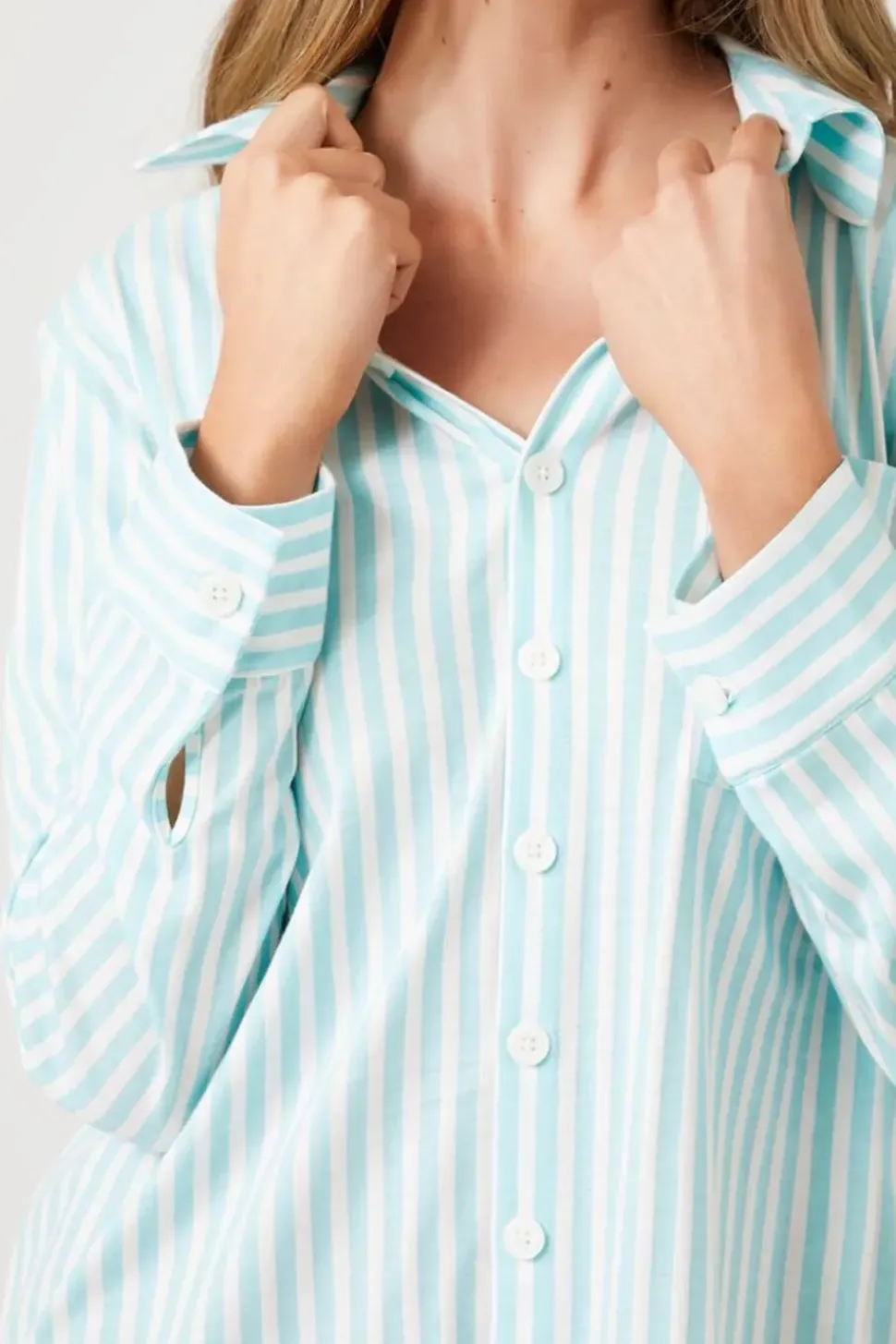 Striped Patch-Pocket Pajama Night Dress