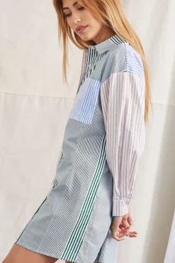Striped Patternblock Shirt Dress