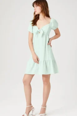 Striped Puff-Sleeve Mini Dress
