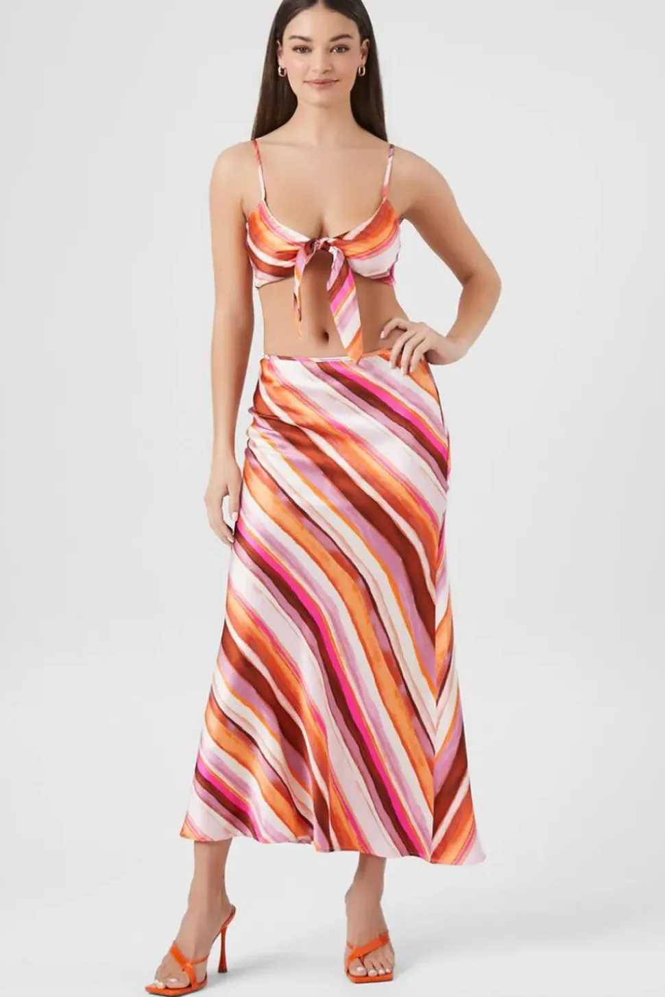Striped Satin Maxi Skirt