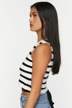 Striped Strappy Sleeveless Crop Top