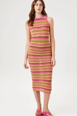 Striped Sweater-Knit Midi Dress