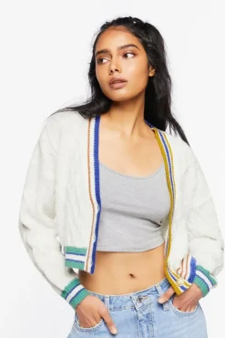 Striped-Trim Cardigan Sweater