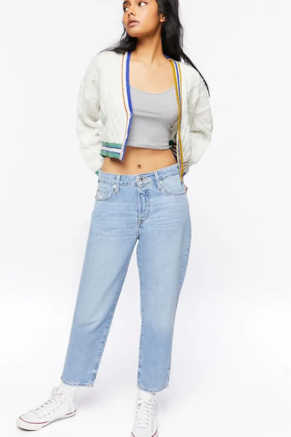Striped-Trim Cardigan Sweater