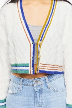 Striped-Trim Cardigan Sweater