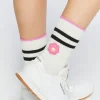 Striped-Trim Flower Crew Socks