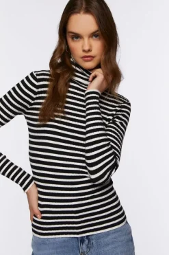 Striped Turtleneck Long-Sleeve Top