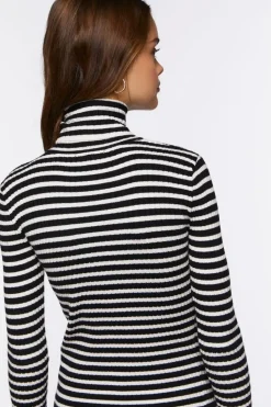 Striped Turtleneck Long-Sleeve Top