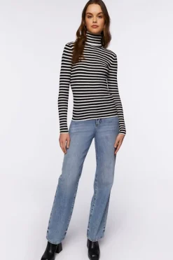 Striped Turtleneck Long-Sleeve Top