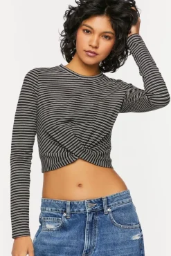 Striped Twist-Hem Crop Top